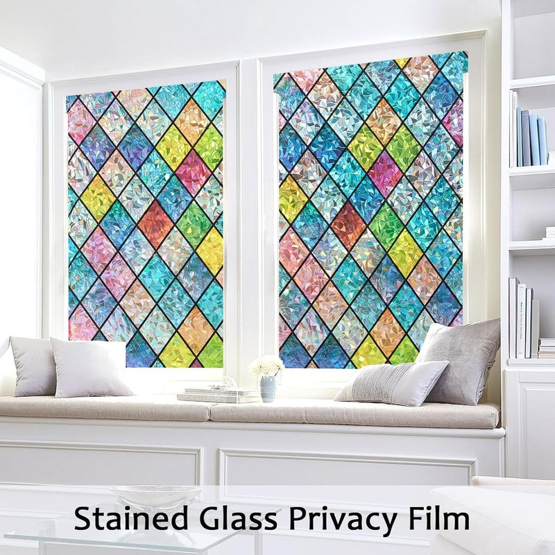 Bectosy Window Privacy Film, Static Cling Stained Glass Window Film Decorative, Non-Adhesive 3D Rainbow Frosting Film Anti-UV for Bathroom Home Door(Rainbow，23.6" x 157.5") - Image 4